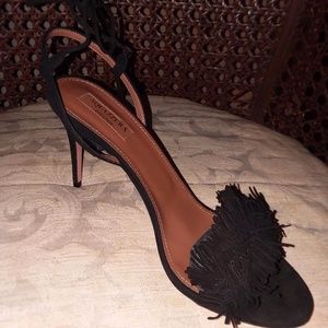 Aquazzura Wild Thing 85 Fringe Black Suede Heels N